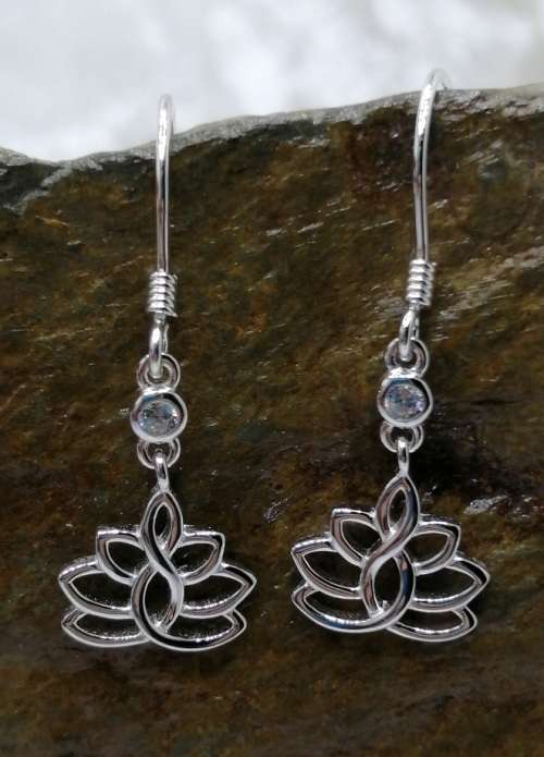 Sterling silver earrings - LOTUS FLOWER with CZ insert