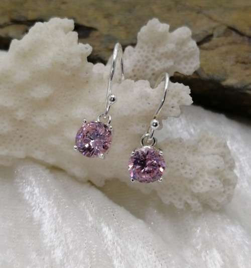 Sterling silver earrings - Sparkling CUBIC ZIRCONIA (pink)