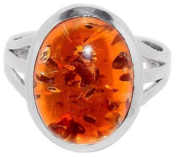 Sterling silver ring - AMBER (size 9 / R half)
