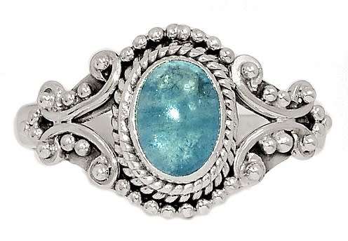 Sterling silver ring - AQUAMARINE (size 8 / Q)
