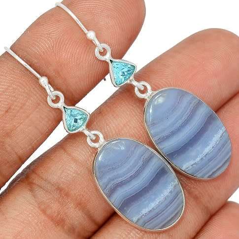Sterling silver earrings - BLUE LACE AGATE AND BLUE TOPAZ