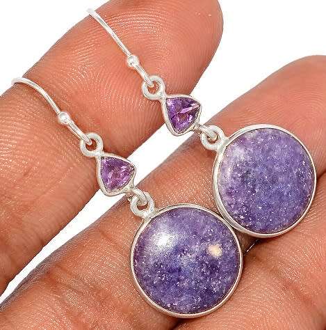 Sterling silver earrings - LEPIDOLITE AND AMETHYST