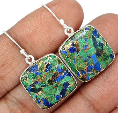 Sterling silver earrings - COPPER COMPOSITE AZURITE and MALACHITE