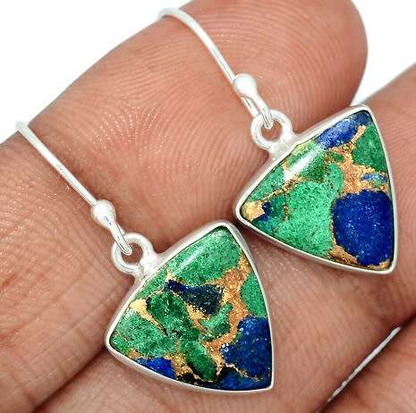 Sterling silver earrings - COPPER COMPOSITE AZURITE and MALACHITE