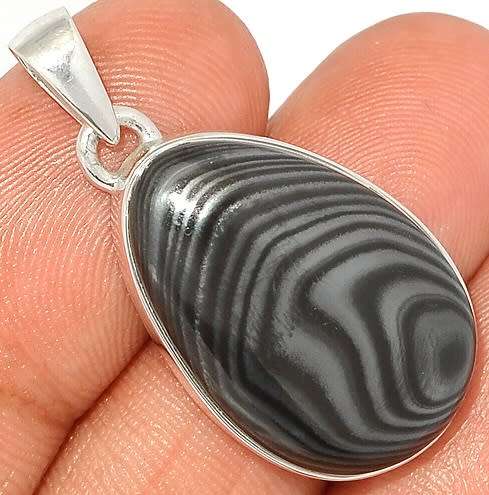 Sterling silver pendant - PSILOMELANE
