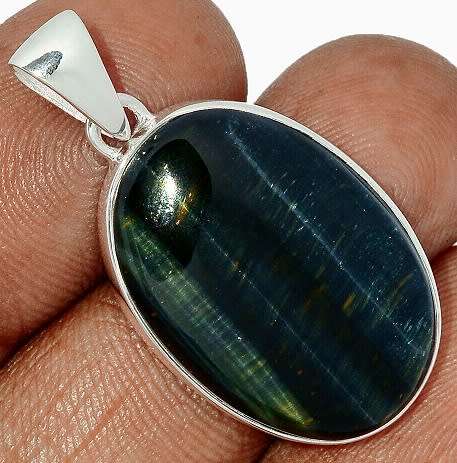 Sterling silver pendant - BLUE TIGER EYE