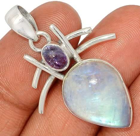 Sterling silver pendant - RAINBOW MOONSTONE and TANZANITE