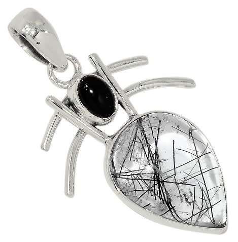 Sterling silver pendant - TOURMALINATED QUARTZ and ONYX