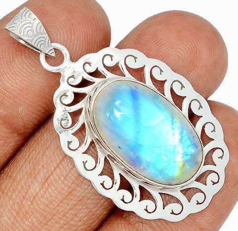 Sterling silver pendant - RAINBOW MOONSTONE