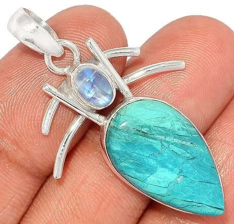Sterling silver pendant - PERUVIAN BLUE OPAL and RAINBOW MOONSTONE