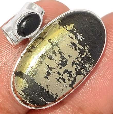 Sterling silver pendant - HEALER`S GOLD and ONYX