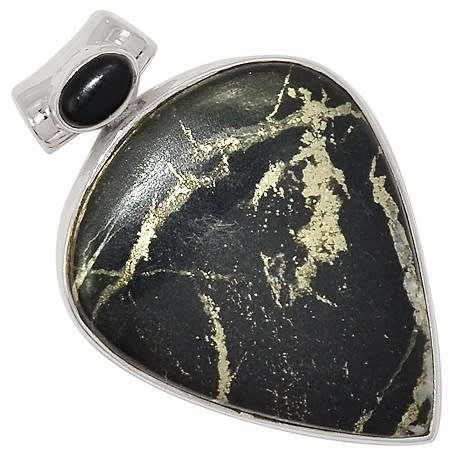 Sterling silver pendant - PYRITE IN AGATE and ONYX