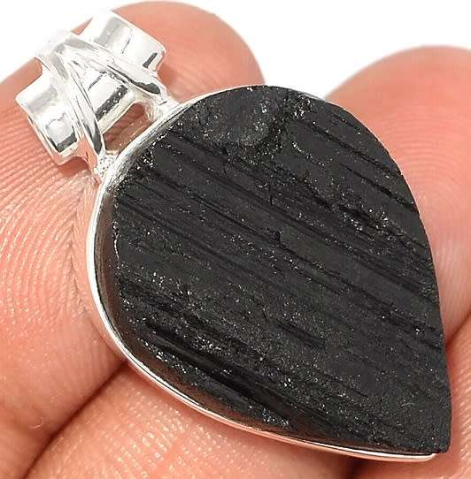 Sterling silver pendant - BLACK TOURMALINE