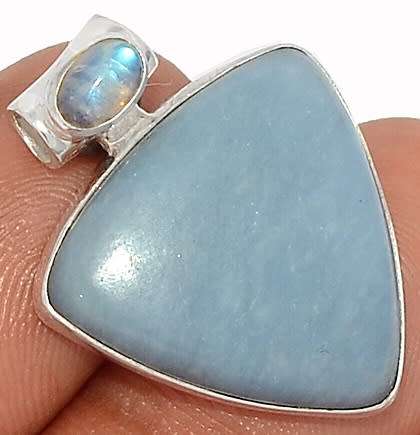Sterling silver pendant - ANGELITE and RAINBOW MOONSTONE