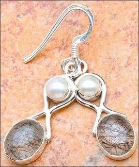 Sterling silver earrings - TOURMALINATED QUARTZ & PEARL - Dreams Collection