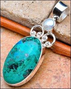 SALE ** Sterling silver pendant - CHRYSOCOLLA & PEARL - Dreams Collection