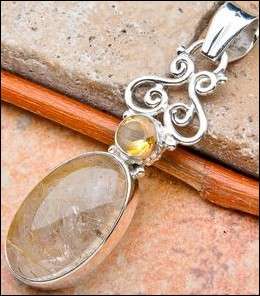 Sterling silver pendant - RUTILATED QUARTZ & CITRINE - Dreams Collection