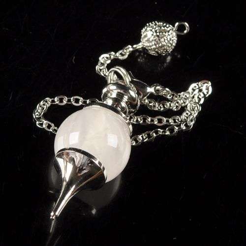 Natural ROSE QUARTZ pendulum (silver plated casing & chain)