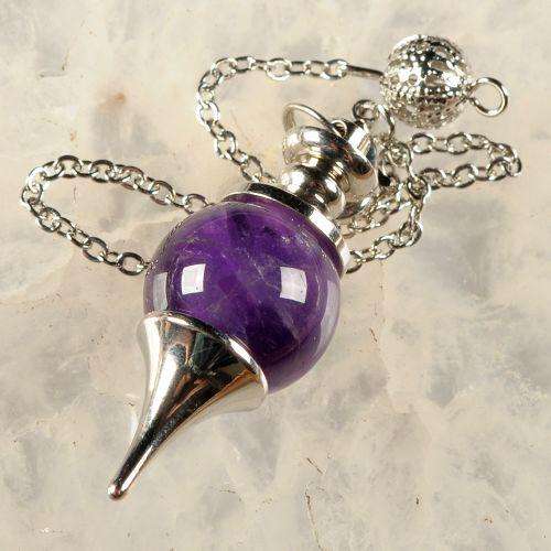 Natural AMETHYST pendulum (silver plated casing & chain)