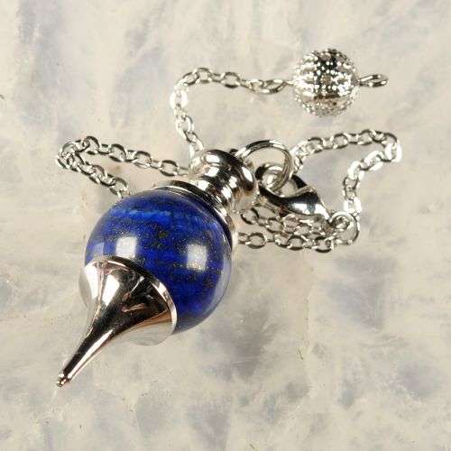Natural LAPIS LAZULI pendulum (silver plated casing & chain)