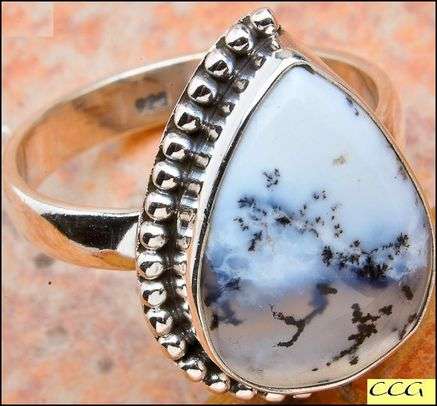 Sterling silver ring - DENDRITIC OPAL - Dreams Collection (size 9 / R half)