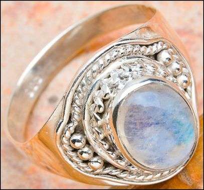 Sterling silver ring - RAINBOW MOONSTONE - Dreams Collection (size 10.25 / T half to U half)