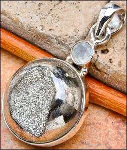 Sterling silver pendant - PYRITE DRUZY & RAINBOW MOONSTONE - Dreams Collection
