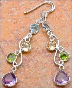 Sterling silver earrings - BLUE TOPAZ, CITRINE, PERIDOT & AMETHYST - Dreams Collection