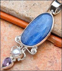 SALE ** Sterling silver pendant - KYANITE, AMETHYST & PEARL - Dreams Collection