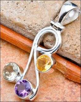 SALE ** Sterling silver pendant - PRASIOLITE, CITRINE & AMETHYST - Dreams Collection