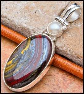 Sterling silver pendant - TIGER IRON & PEARL - Dreams Collection
