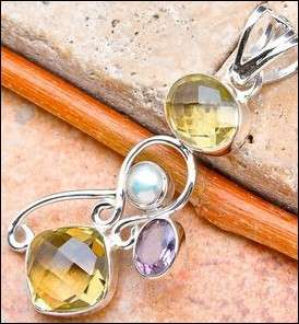 SALE ** Sterling silver pendant - LEMON CITRINE, AMETHYST & PEARL - Dreams Collection