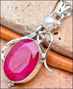 Sterling silver pendant - RUBY & PEARL - Dreams Collection