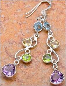Sterling silver earrings - BLUE TOPAZ, CITRINE, PERIDOT & AMETHYST - Dreams Collection