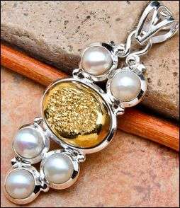 Sterling silver pendant - GOLDEN DRUZY & PEARL - Dreams Collection