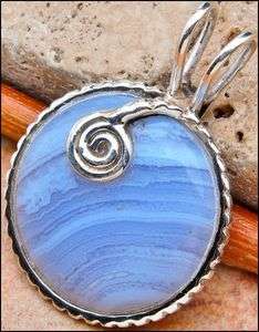 SALE ** Sterling silver pendant - BLUE LACE AGATE - Dreams Collection