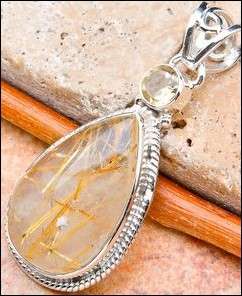 SALE ** Sterling silver pendant - RUTILATED QUARTZ & CITRINE - Dreams Collection