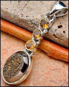 Sterling silver pendant - TITANIUM DRUZY & CITRINE - Dreams Collection