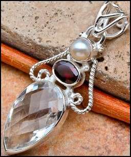 Sterling silver pendant - QUARTZ, GARNET & PEARL - Dreams Collection