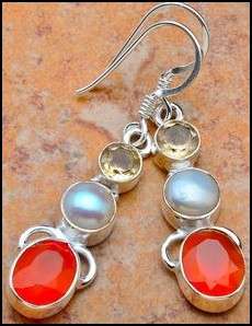 Sterling silver earrings - CARNELIAN, CITRINE & PEARL - Dreams Collection