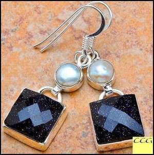 Sterling silver earrings - BLUE GOLDSTONE & PEARL - Dreams Collection