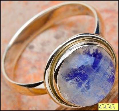 Sterling silver ring - BLUE RAINBOW MOONSTONE - Dreams Collection (size 9 / R half)
