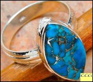 Sterling silver ring - BLUE COPPER TURQUOISE - Dreams Collection (size 10.25 / T half to U half)