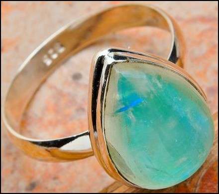 Sterling silver ring - GREEN RAINBOW MOONSTONE - Dreams Collection (size 10.75 / U half to V half)