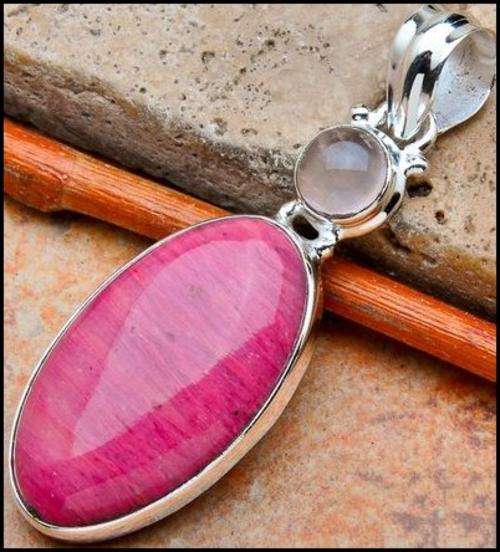 Sterling silver pendant - PINK JASPER & ROSE QUARTZ - Dreams Collection