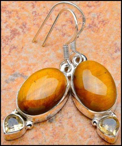 Sterling silver earrings - TIGER EYE & CITRINE - Dreams Collection