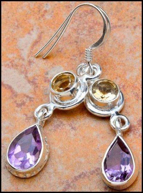 Sterling silver earrings - AMETHYST & CITRINE - Dreams Collection