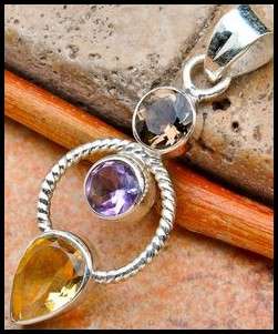 Sterling silver pendant - SMOKY QUARTZ, AMETHYST & CITRINE - Dreams Collection