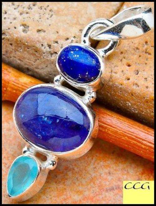 Sterling silver pendant - TANZANITE, LAPIS LAZULI and CHALCEDONY - Dreams Collection
