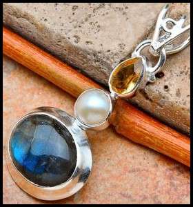 Sterling silver pendant - LABRADORITE, CITRINE and PEARL - Dreams Collection